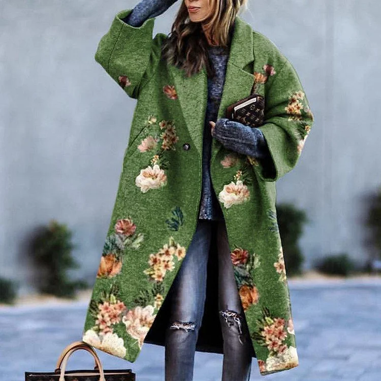 Mayoulove Women winter printed woolen coat-Mayoulove