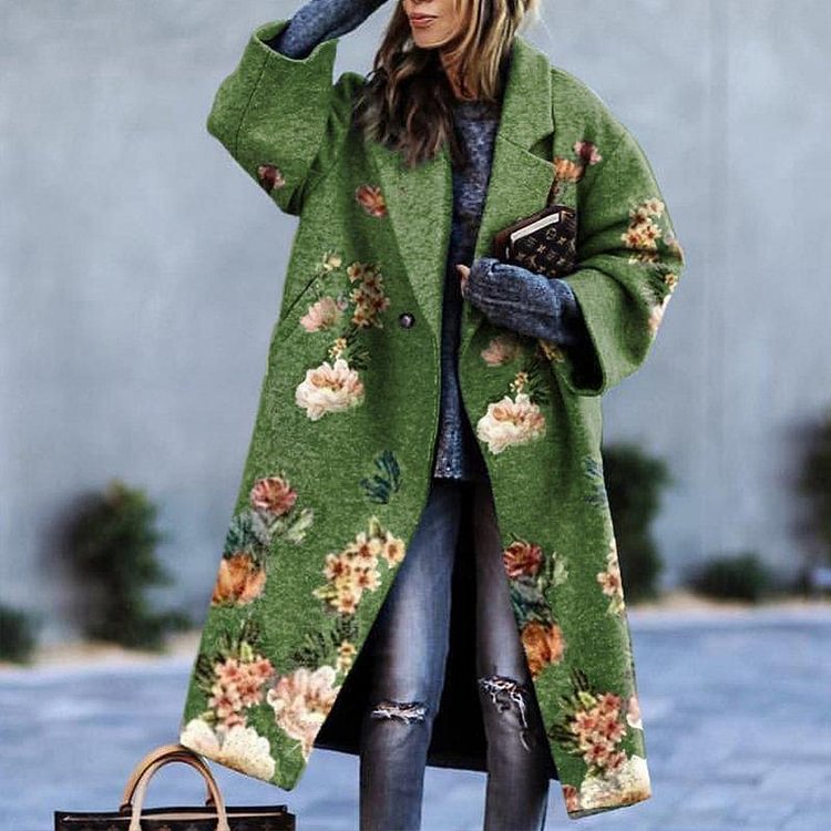 Mayoulove Women winter printed woolen coat-Mayoulove