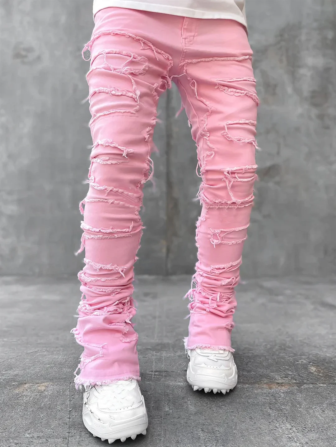 Men's 2024 Hippie Style Straight Denim Jeans Splicing Denim Jeans Street Hip Hop Jeans