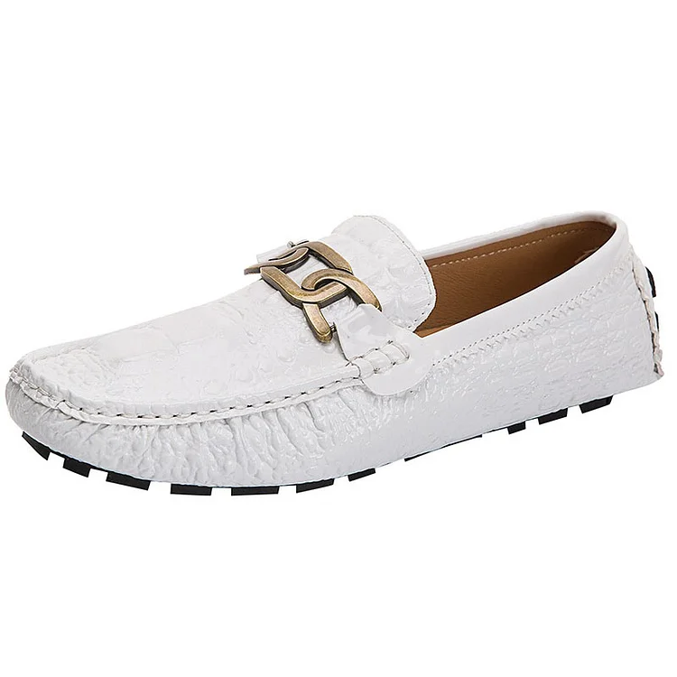 Crocodile Faux Leather Metallic Decor Sewing Slip-On Round Toe Casual Loafers Shoes
