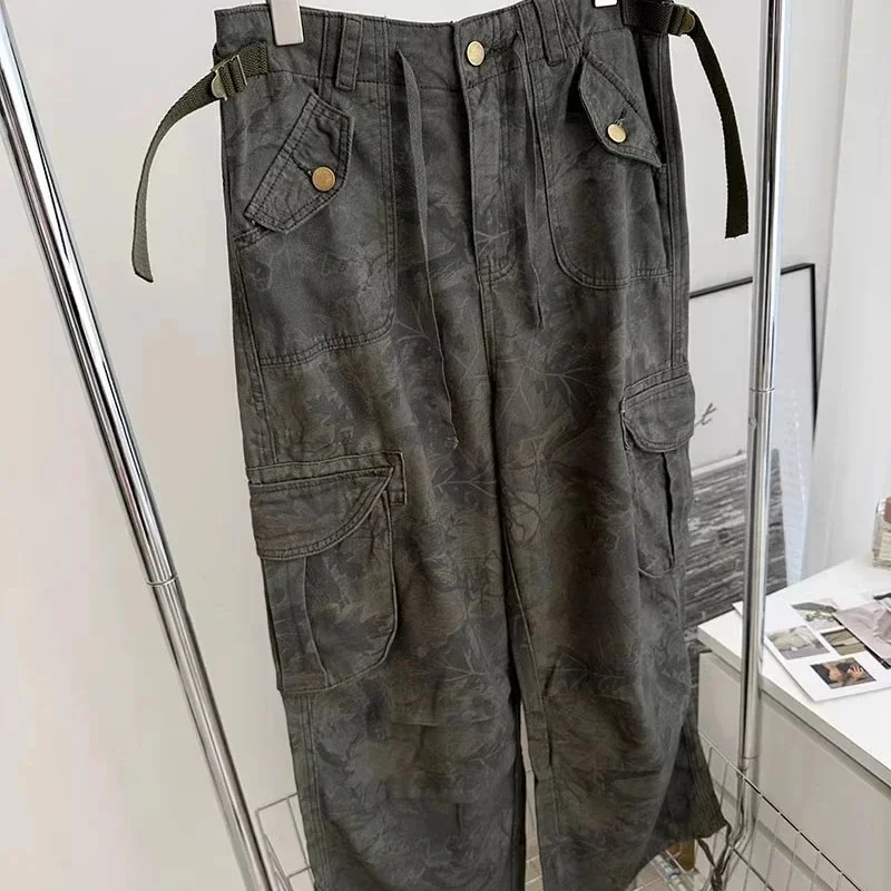 Qjong Y2K Camo Cargo Pants Woman Streetwear Grunge Vintage Wide Leg Trousers Oversized Camouflage Hippie Punk Retro Sweatpants