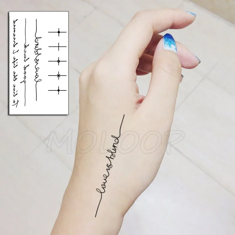 Water Transfer Tattoo Sexy Black Letter Lifeline Tattoo Body Art Waterproof Temporary Fake Flash Tattoo for Man Woman 10.5*6cm