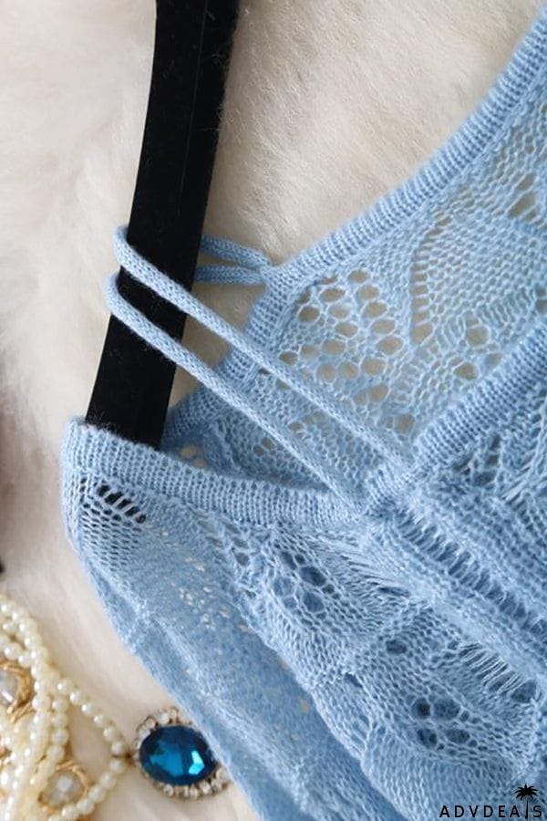 Hollow Dew Shoulder Drawstring Sweater