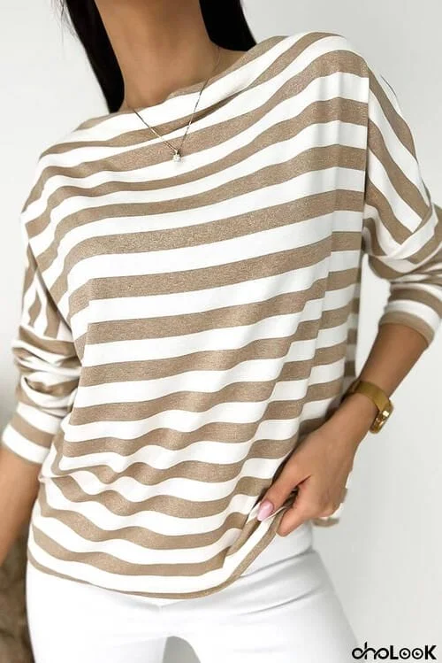 Striped Round Neck Long Sleeve Blouse