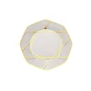 10 Pack | 10" Clear / Gold Geometric Design Plastic Dinner Plates, Disposable Octagon Party Plates