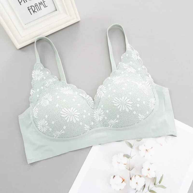 Seamless Underwear Full Wing Lace Latex Seperate Cup Sexy Beauty Back NO Steel Ring Soft Comfortable Vest One-piece Bra