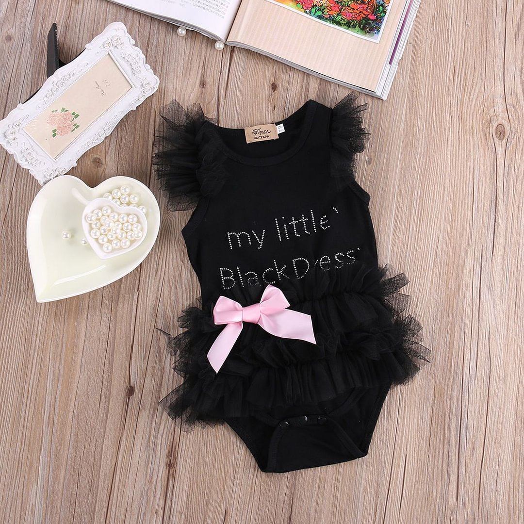Kids Newborn Infantil Baby Girls Bow Embroidered Little Black Dress Fashion Letter Romper Jumpsuit