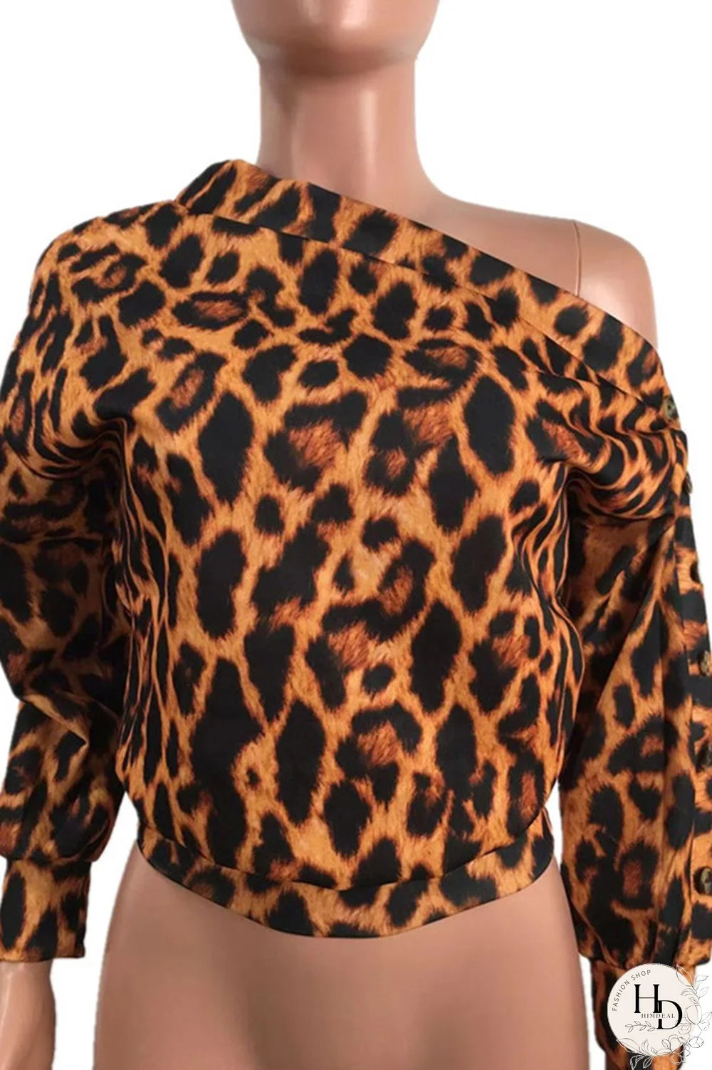 Black One Shoulder Collar Print Polyester Print Long Sleeve