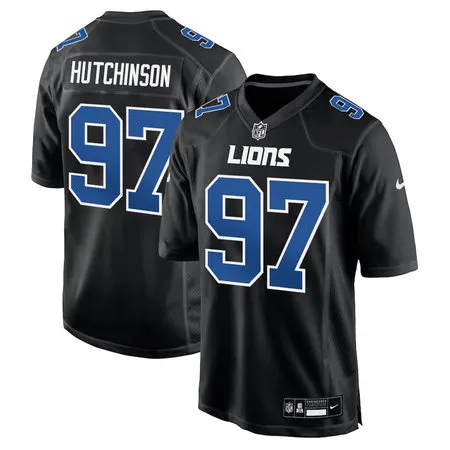Youth Detroit Lions #97 Aidan Hutchinson Carbon Black Fashion Game Jersey