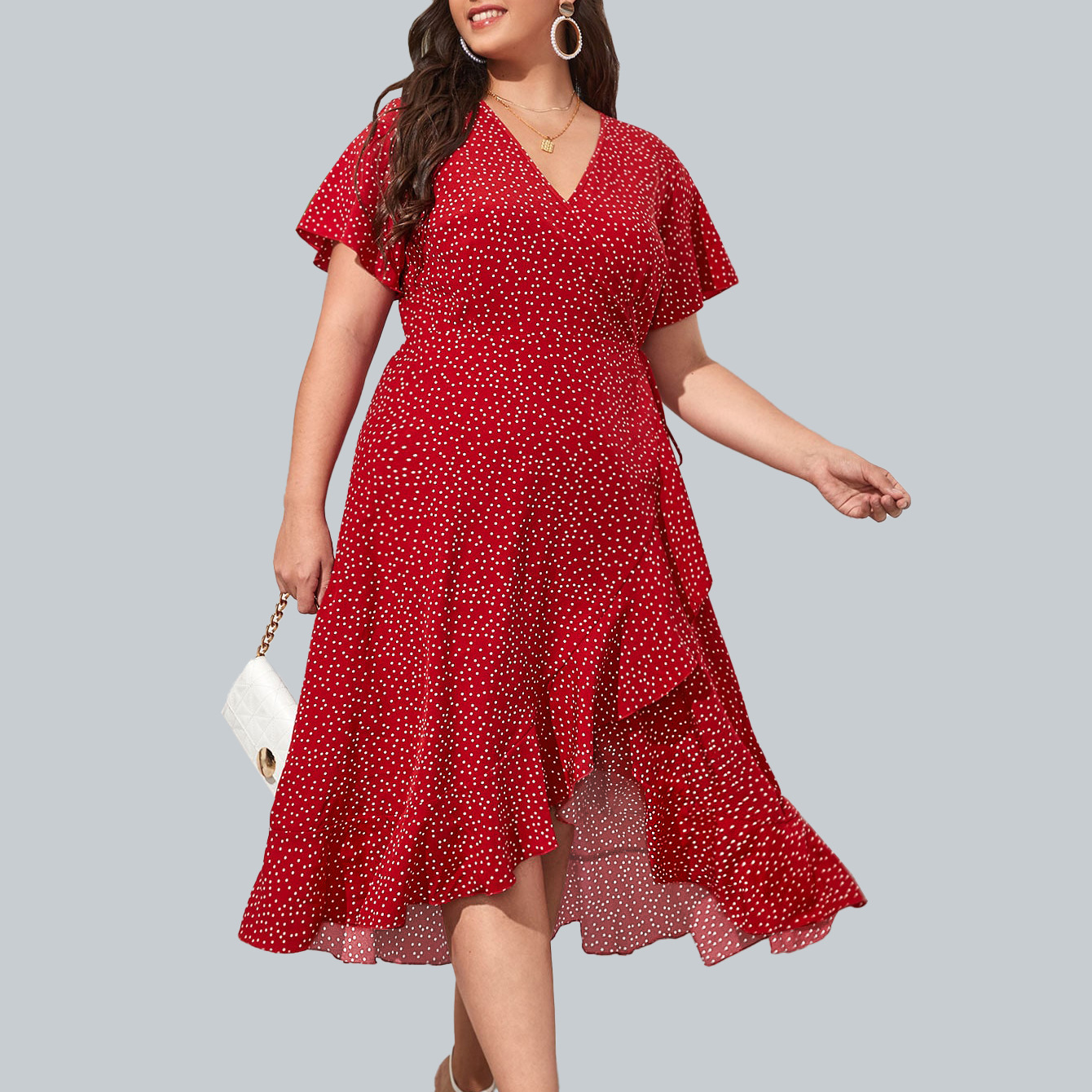  thdmladies Wave Point V-neck Print Loose Dress thedmladies