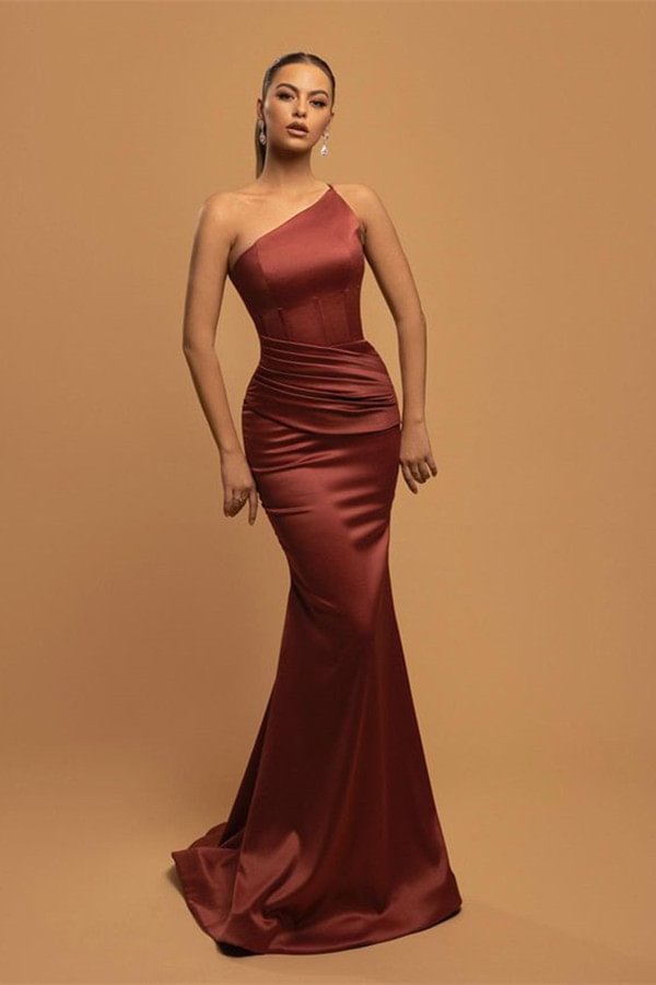 Bellasprom Cabernet One Shoulder Evening Dress Long Mermaid With Pleats