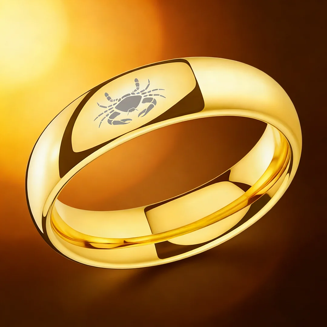 Gold Cancer Couples Dome Tungsten Carbide Rings Prints Laser Design Domed Tungsten Wedding Bands 4MM 6MM 8MM