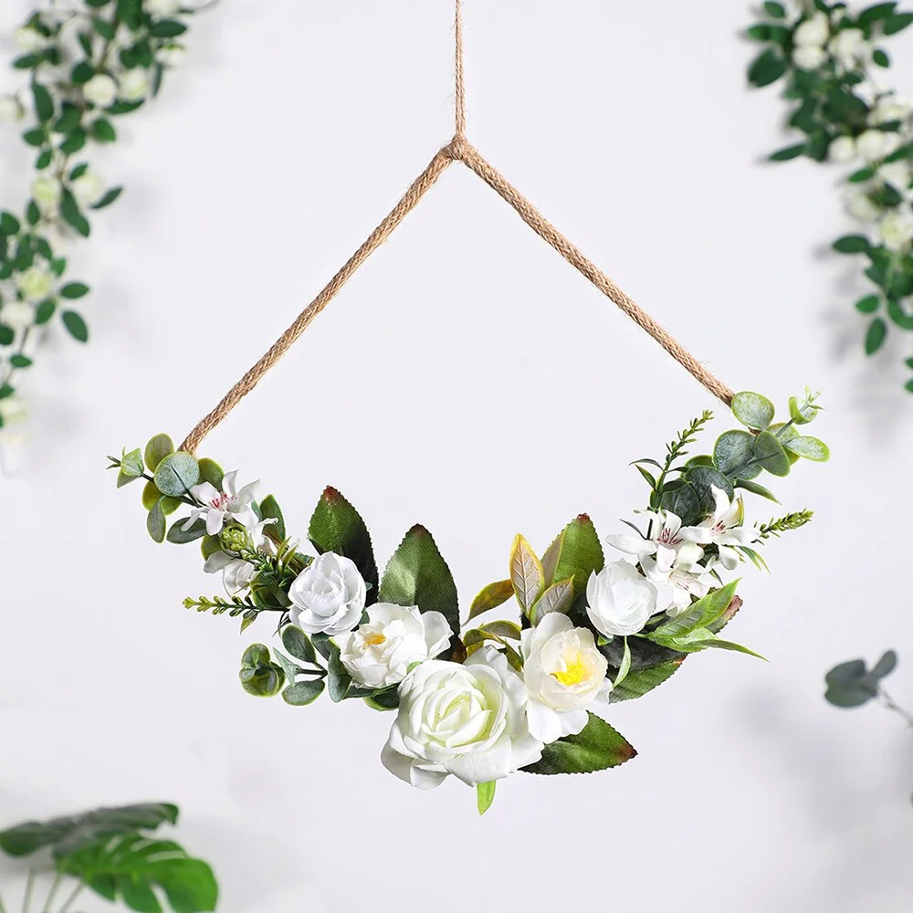 Hoop Wreath Artificial Flower and Vine Wreaths Garlands Wall Hanging Pendant Christmas Door Decor Wedding Garlands for Home Gift