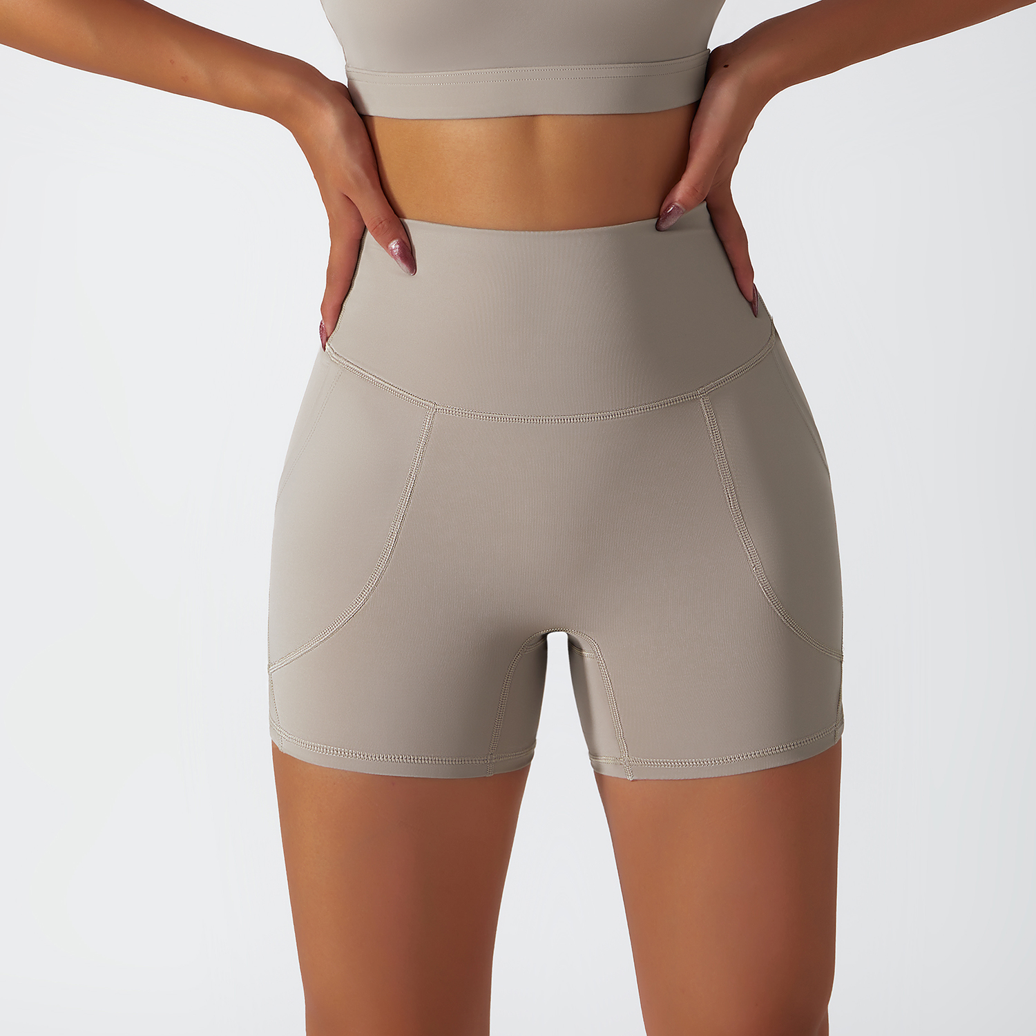 Hergymclothing Oat Milk high rise no camel toe squat proof tummy control comfort lightweight buttery soft hot yoga shorts womens online shopping
