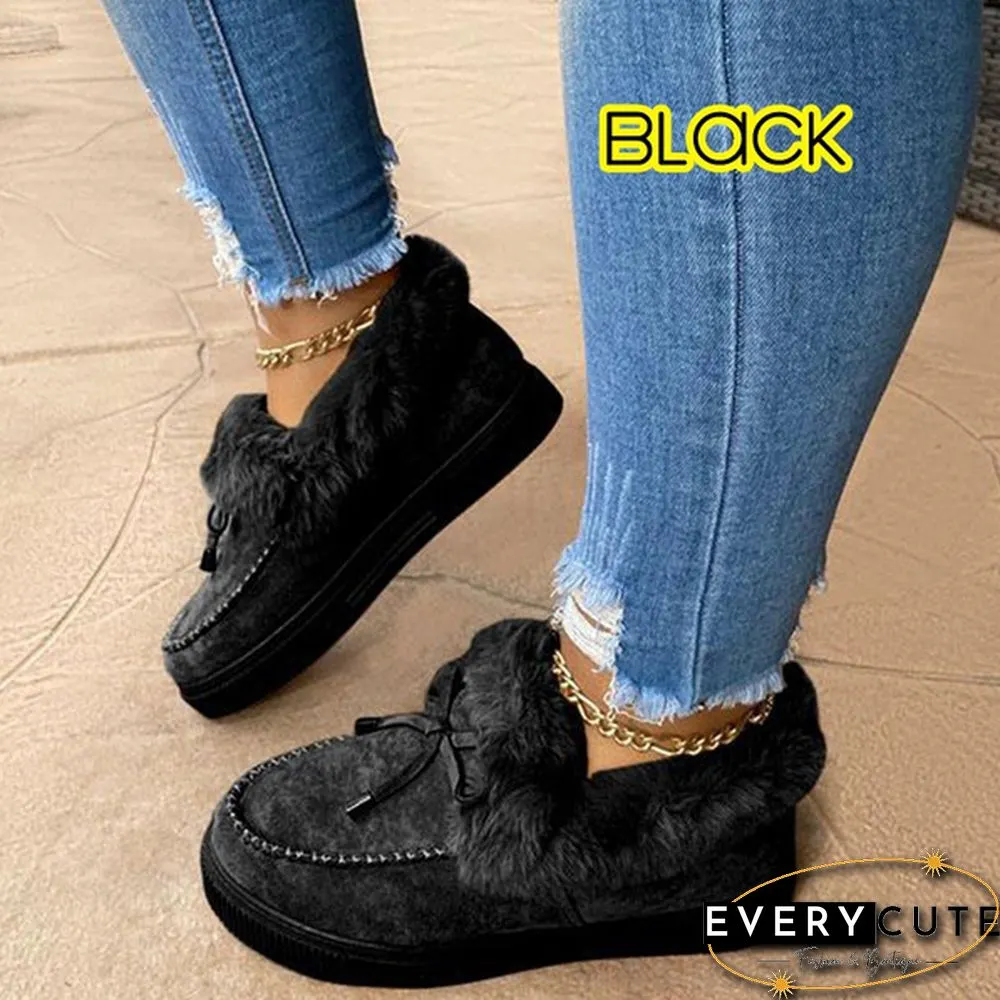 Fashion Womens Bowknot Suede Faux Fur Moccasin Shoes Casual Warm Comfortable Lightweight