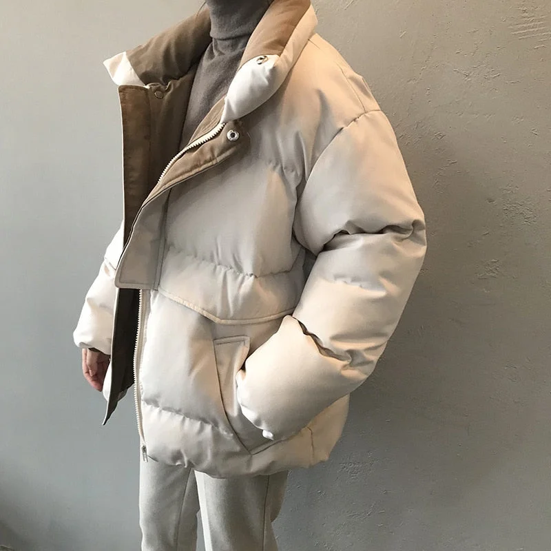 Billlnai Winter New Style Solid Cotton-Padded Jacket Women Oversize Bread Stand-Up Collar Thick Warm Causal Chic Coat Parka 2023