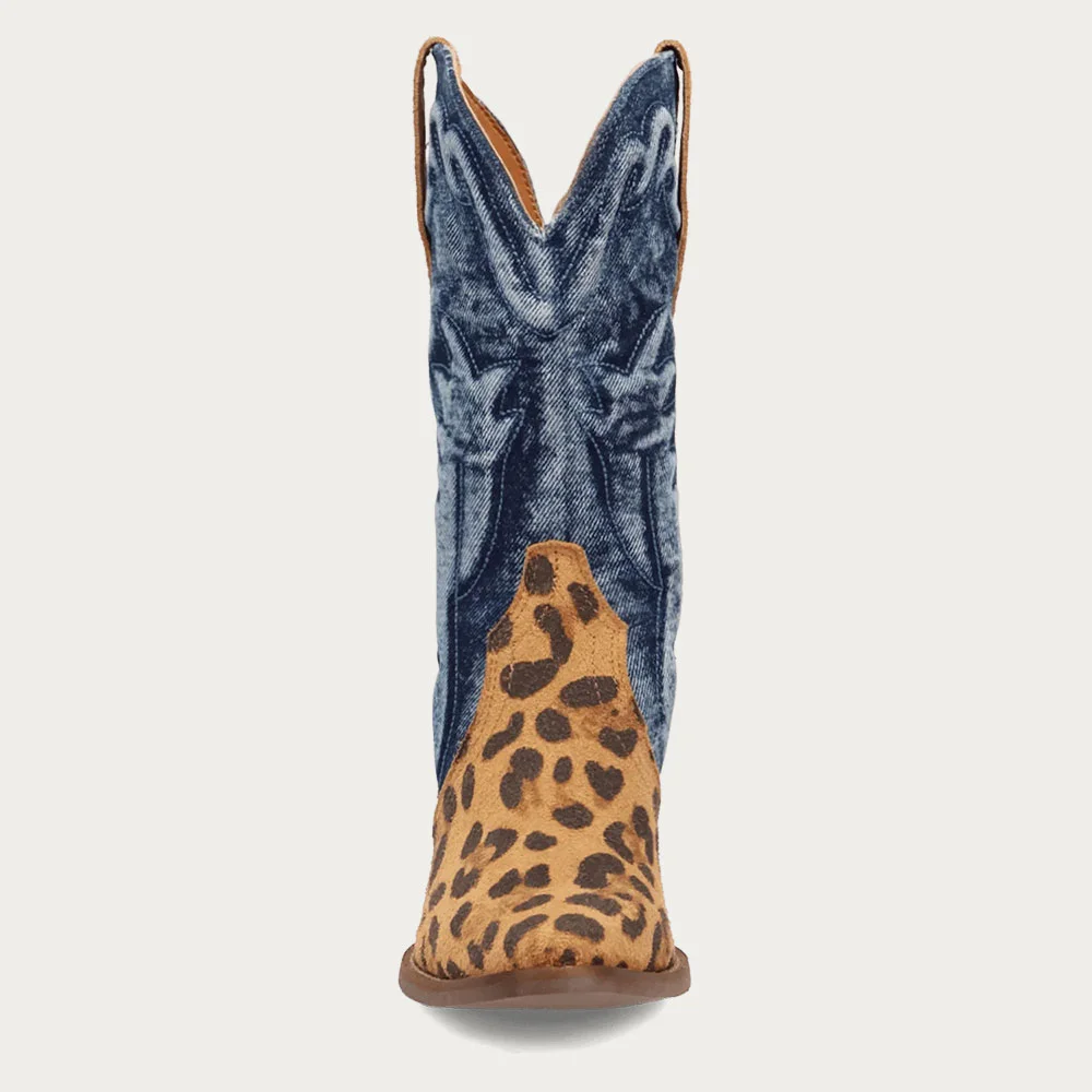 Multicolor Pointed Toe Patchwork Leopard Print Western Boots for Women