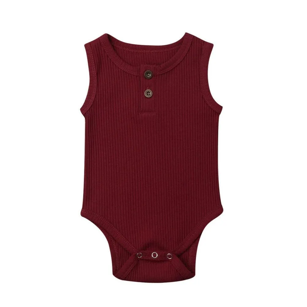 2019 Children Summer Clothing Newborn Baby Boy Girl Knit Solid Ribbed Bodysuit Jumpsuit Cotton Outfits Sleeveless Sunsuit 0-24M