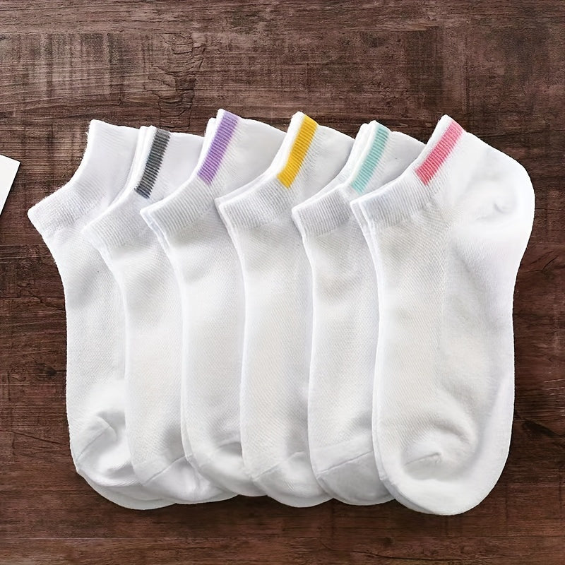 6-Pack Women's Ankle Compression Socks - Solid Color, Knit Fabric, Moisture-Wicking, Breathable - Polyester & Spandex Blend for Active Lifestyle