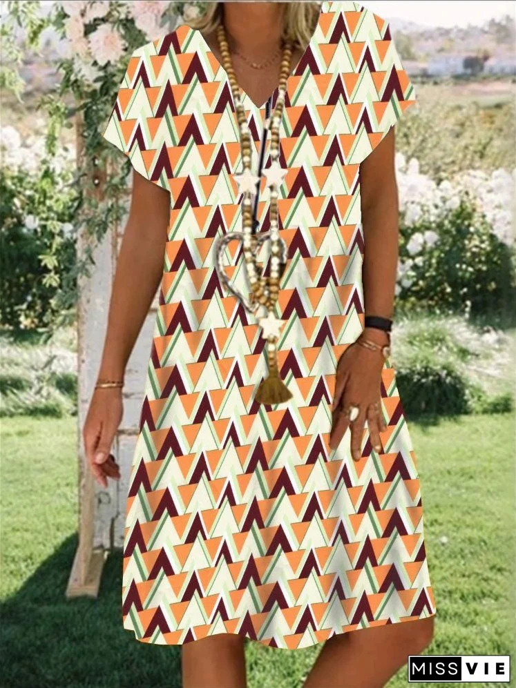 Women's Dresses Geometric Print V-Neck Short Sleeve Dress
