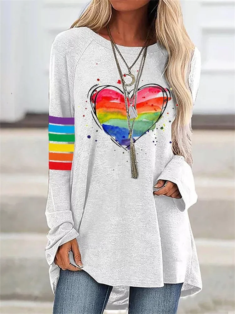 Rainbow Heart Watercolor A Line T Shirt