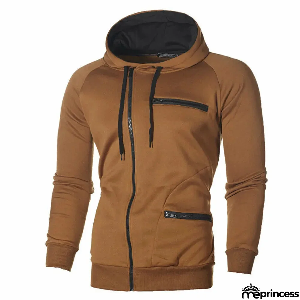 Men's Polyester Long Sleeves Zipper Closure Solid Pattern Jacket