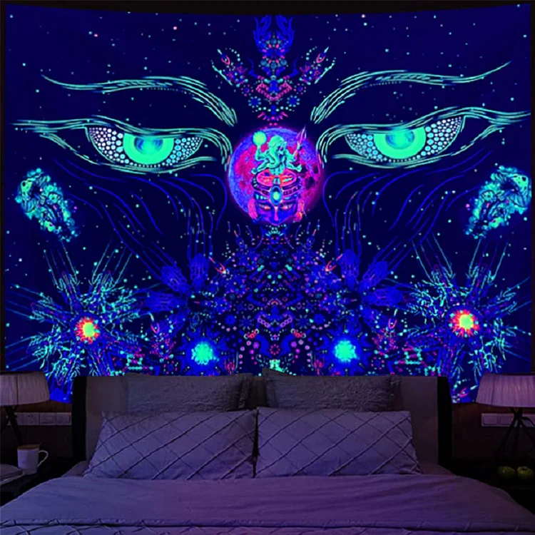 Fluorescent Tapestry Eye Wall Hanging Carpet Glow Under Ultraviolet Light