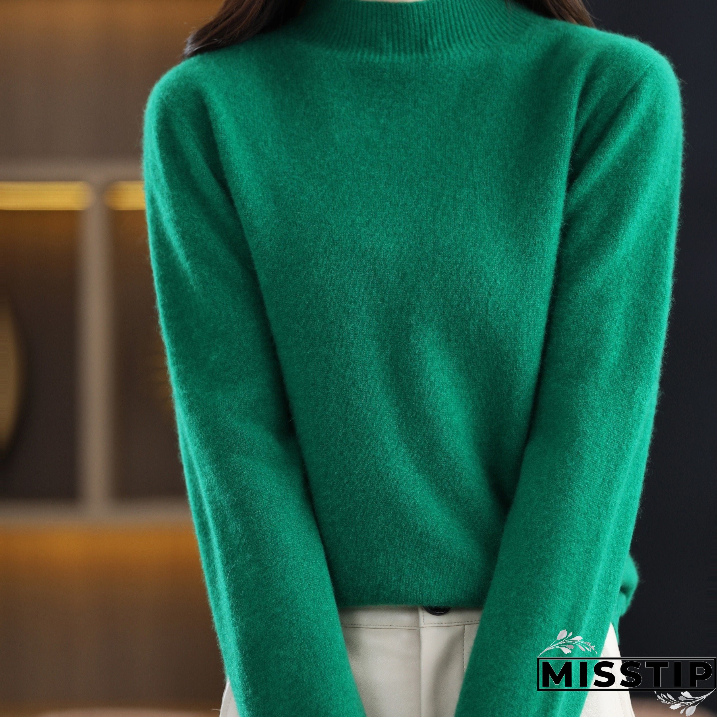 Solid Mock Neck Pullover Sweater, Elegant Long Sleeve Sweater, Women's Clothing