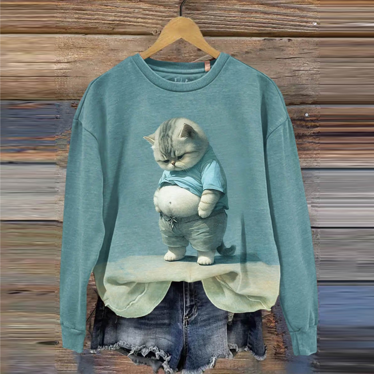 Comstylish Cute Puppy Funny Fat Cat Casual Print Sweatshirt