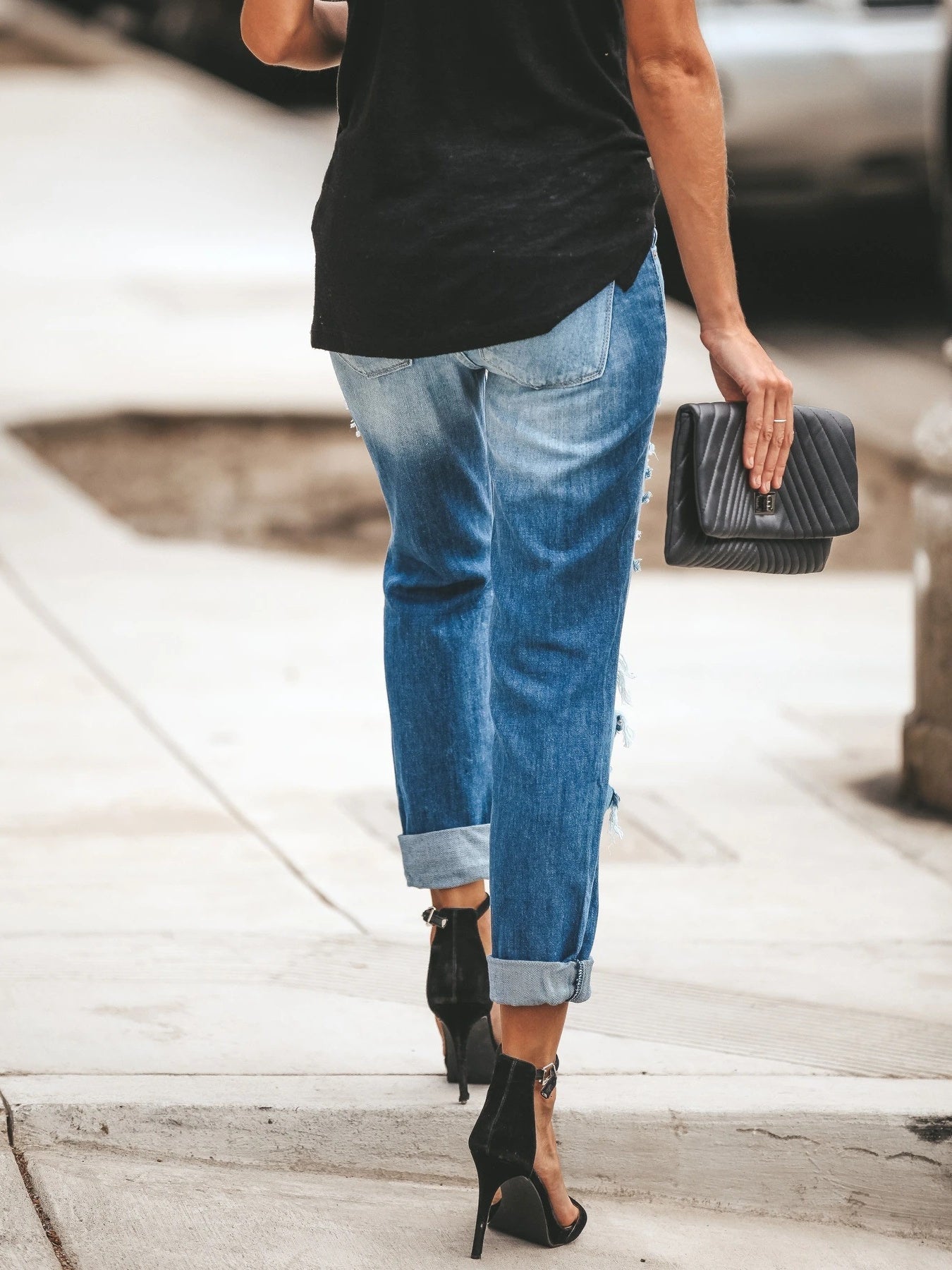 Women Half Sleeve V-neck Solid Color Dress