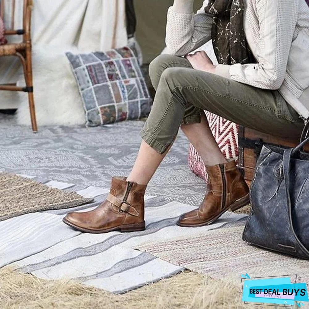 Fashion Zipper Low Heel Martin Boots