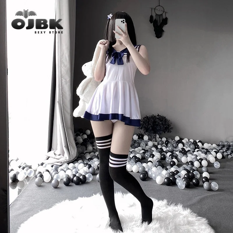 OJBK Summer School Girl Cosplay Costumes Sleeveless Short Dress Sailor Outfit Kawaii Japaness Anime Style Mini Skirt With Bow