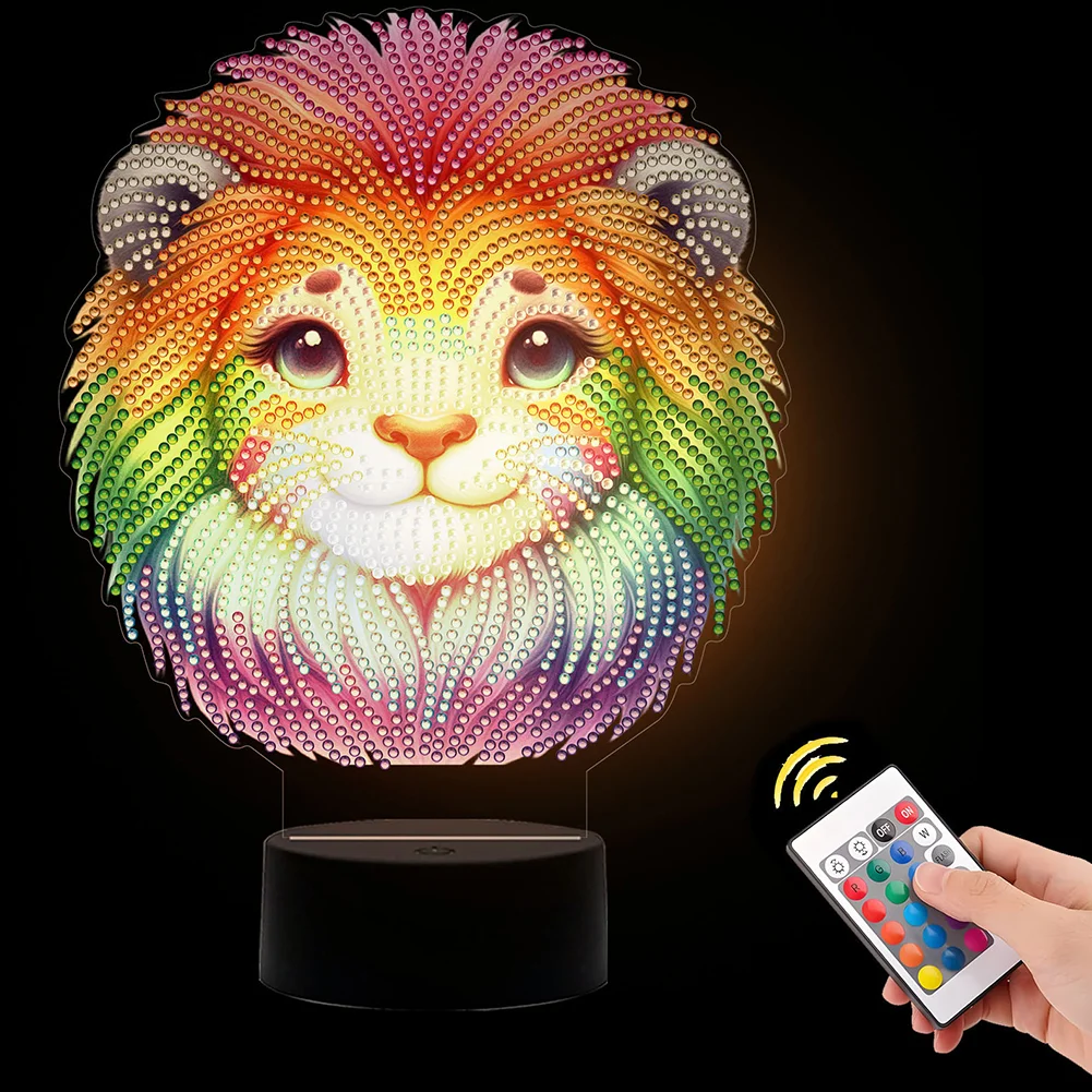 DIY Animal Lion Diamond Painting Night Light Diamond Art Lamp Home Decoration