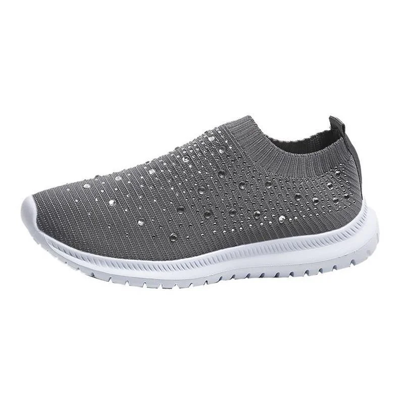 Breakj Breakj Large-Size With Diamond Flying Sneakers New Net Shoes Women's Shoes Low-Heeled Mesh Sports Casual Shoes