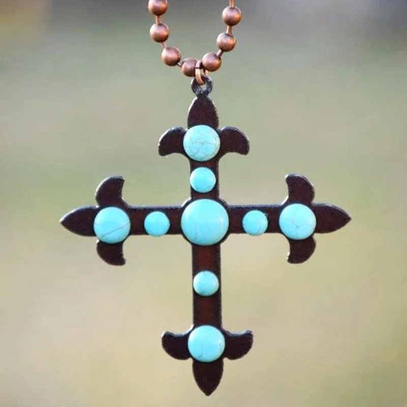 Cross To My Heart Necklace - Turquoise