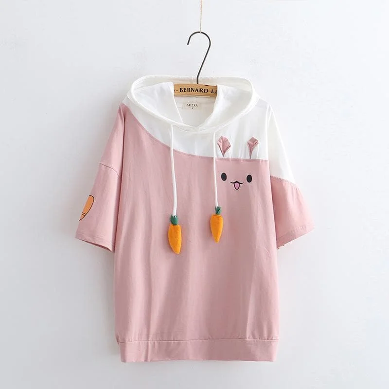 White/Black/Pink Kawaii Bunny Hoodie T-Shirt SP1812629
