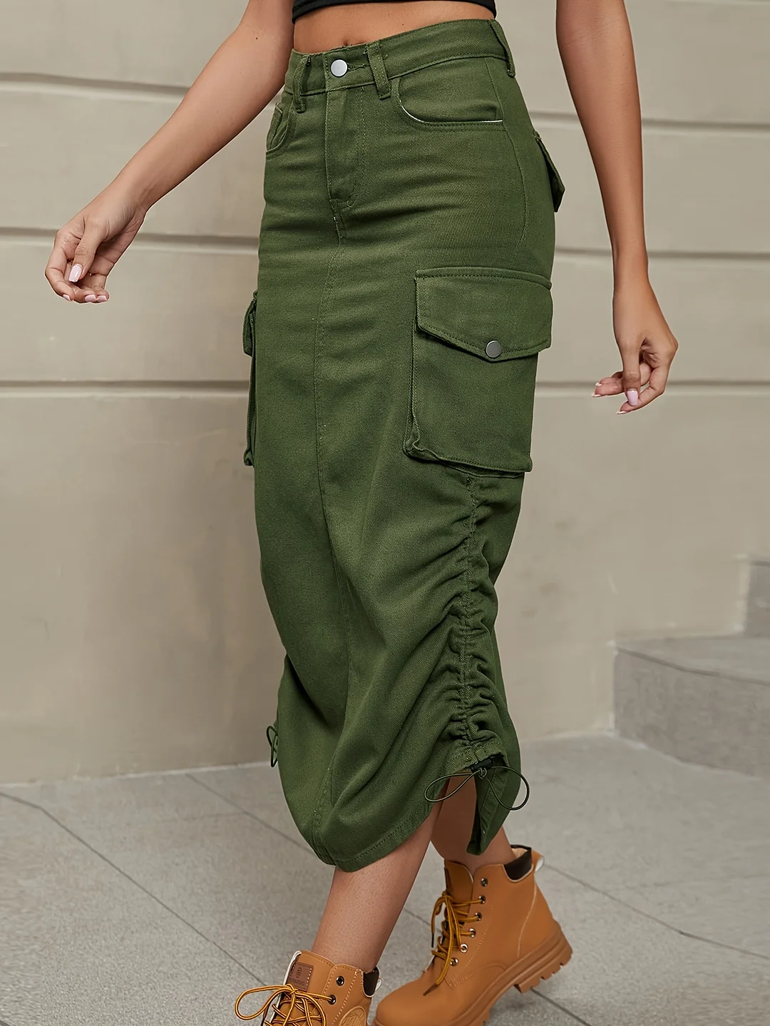 Trendy 2025 Y2k High-Waisted Denim Skirt - Distressed & Acid-Washed Design, Comfortable Stretch Fabric, Multiple Utility Pockets & Chic Layering Potential For Summer Fashion | IFYHOME