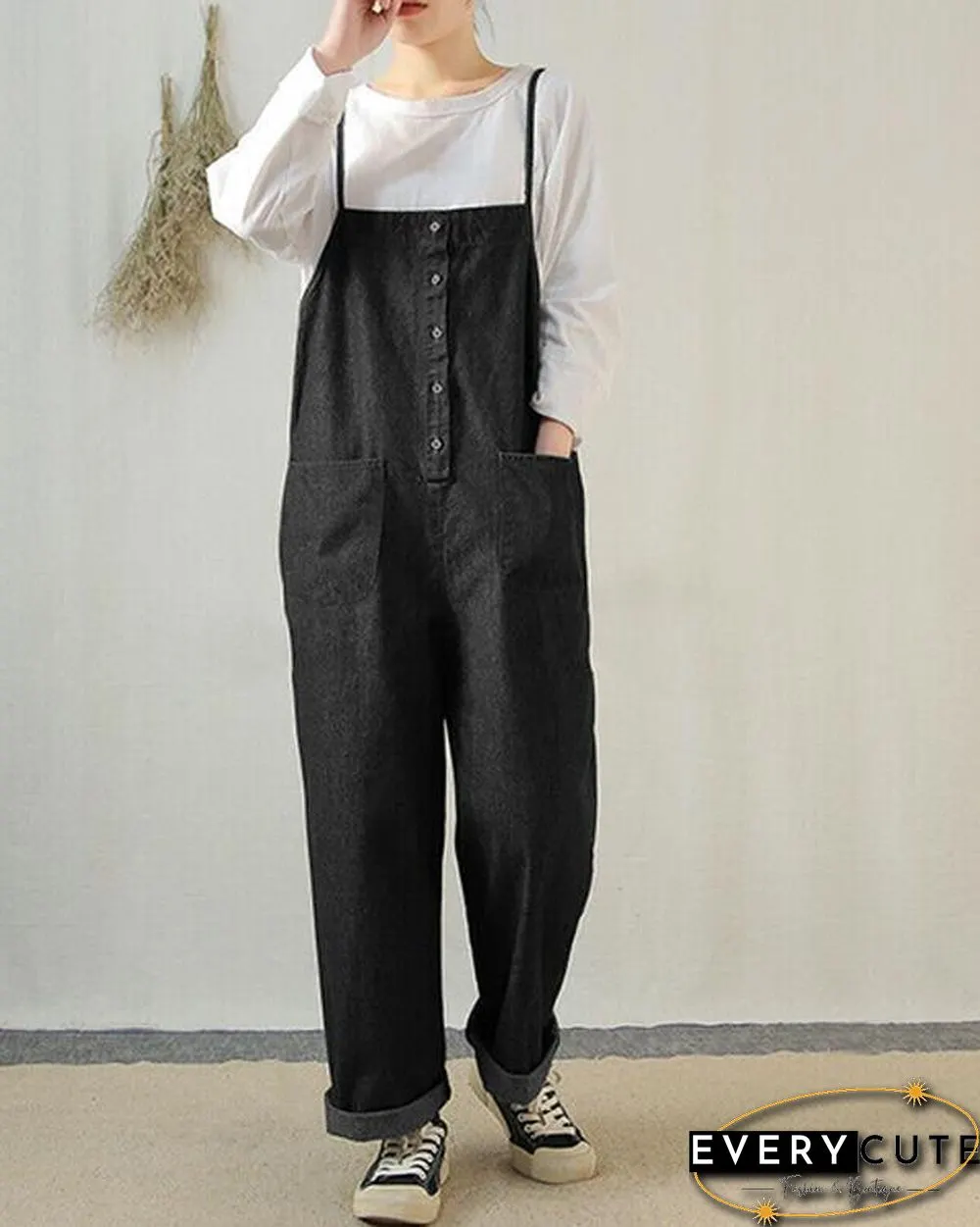 Women Sleeveless Wide Leg Cargo Pants Plain Casual Overalls Jumpsuit Romper