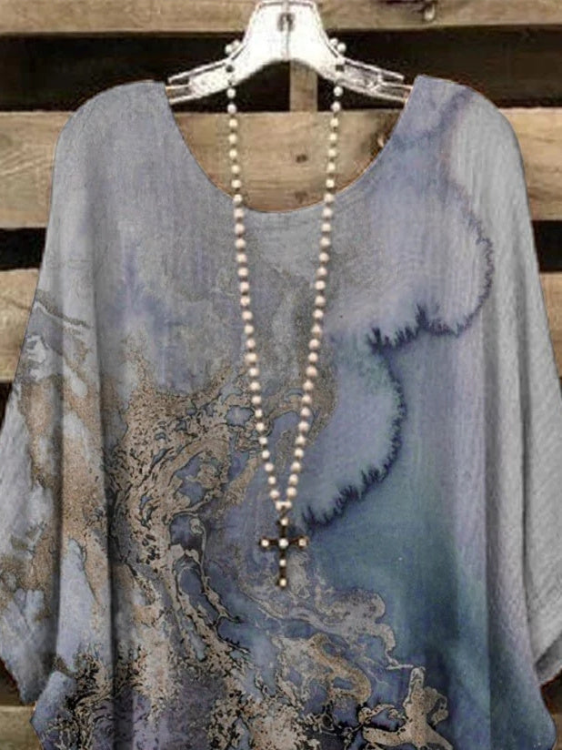 Women 3/4 Sleeve Scoop Neck Graphic Floral Printed Women Tops