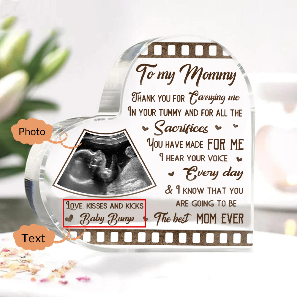 To My Mummy/Mommy Personalised Photo Acrylic Heart Keepsake Custom Text Ornaments -  Thank You For Carrying Me In Your Tummy-Jessemade AU