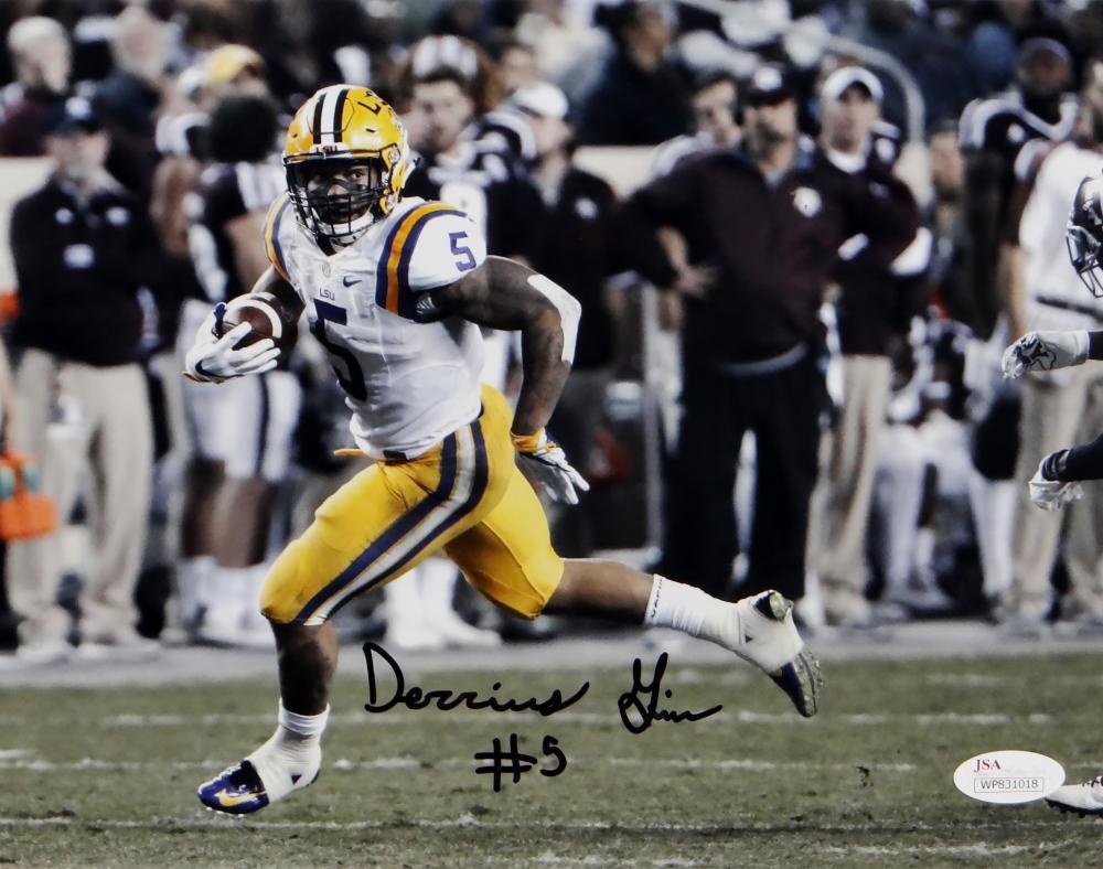 Derrius Guice Autographed LSU 8x10 Sideline Run Photo Poster painting - JSA W Auth *Black