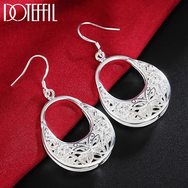 DOTEFFIL 925 Sterling Silver Charm Butterfly Hollow Drop Earrings For Women Jewelry