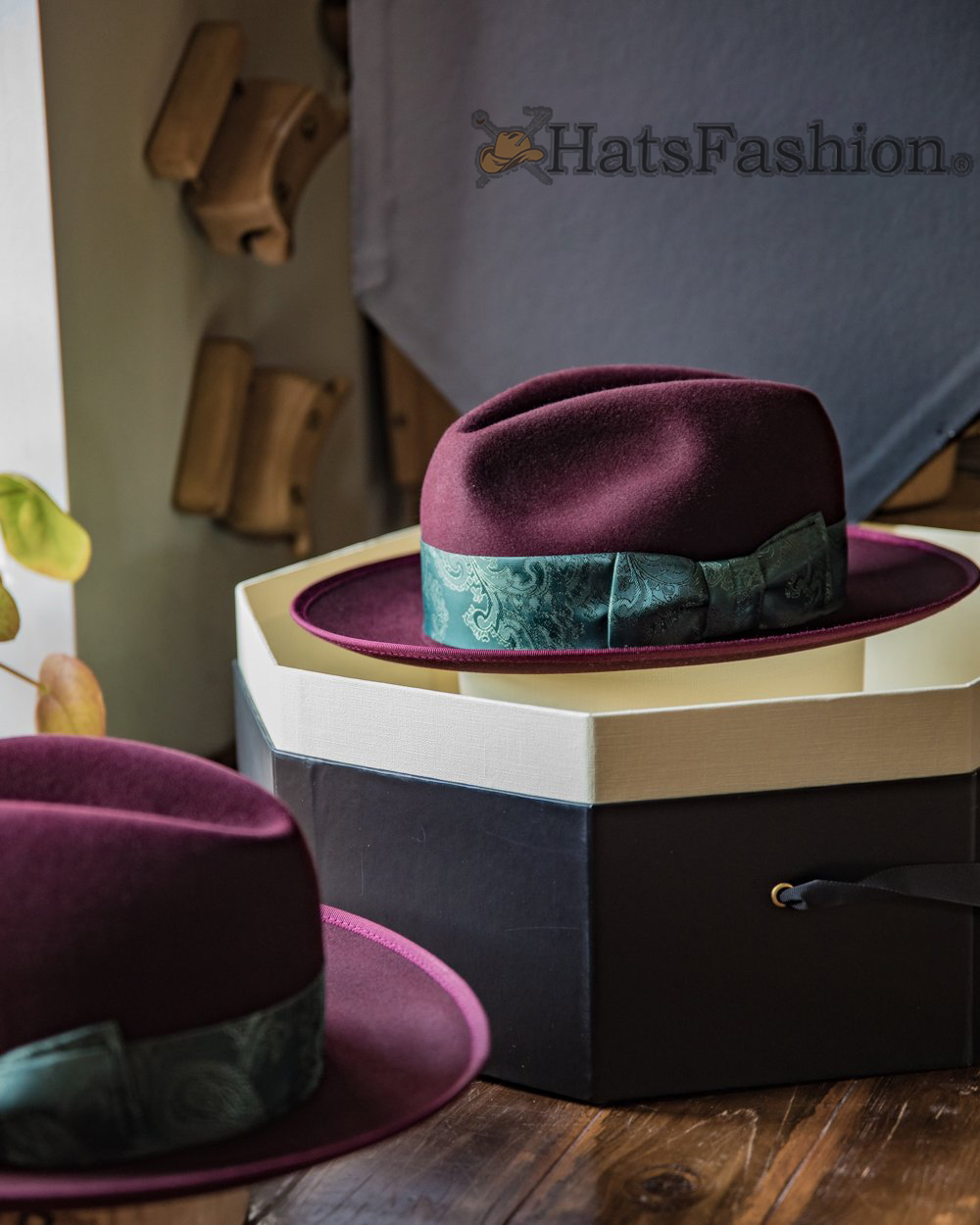Bespoke Handmade Fedora - Special hat band-Dark burgundy