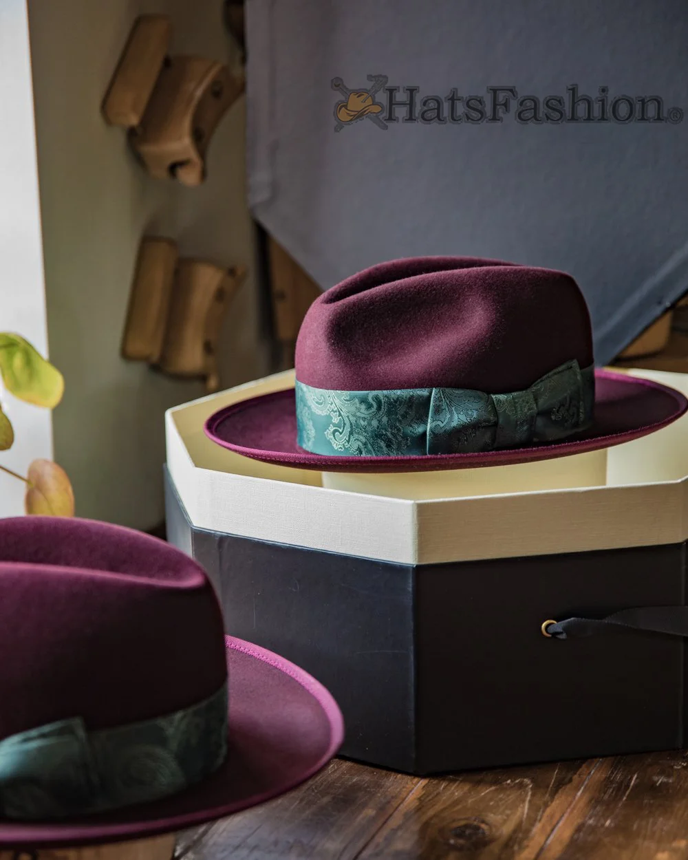 Bespoke Handmade Fedora - Special hat band-Dark burgundy