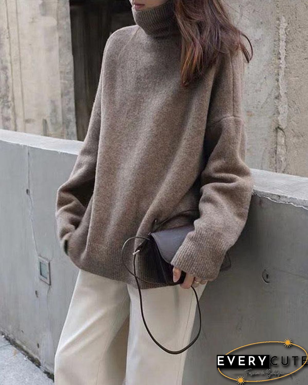 Mnimalistic Pure Color Turtleneck Casual Sweater