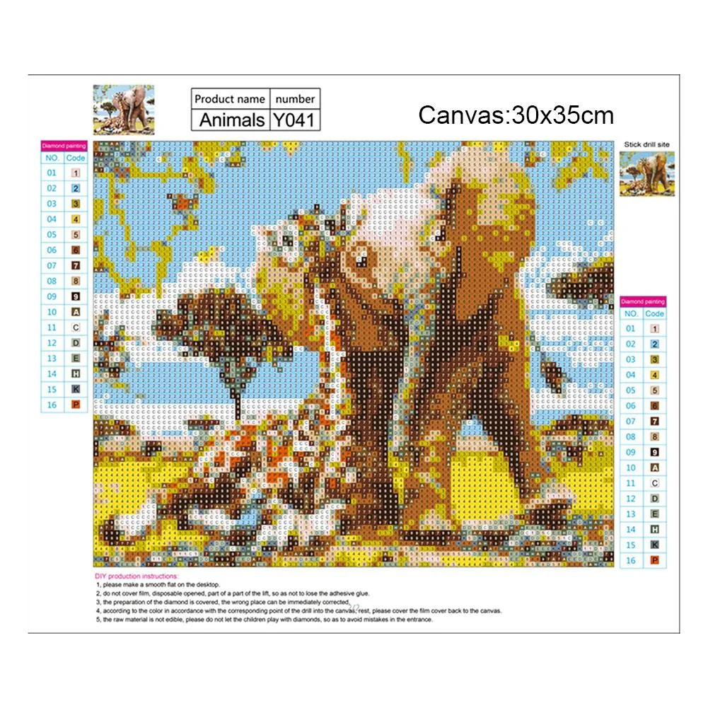 Full Round Diamond Painting 30*35cm - Giraffe Elephant