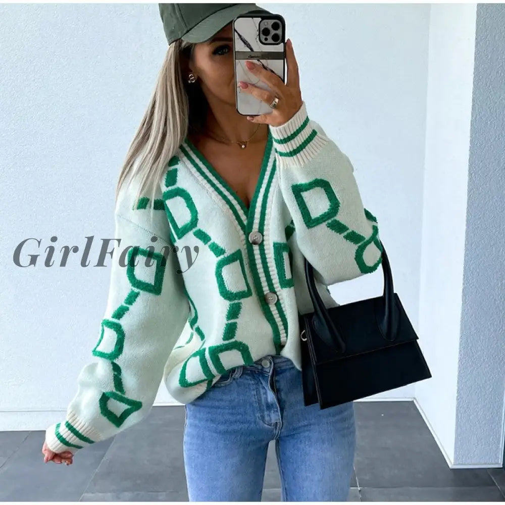 Girlfairy 3D Print Pattern Pink Women Sweater Cardigan Knitted Loose Oversided Cardigans Sweaters