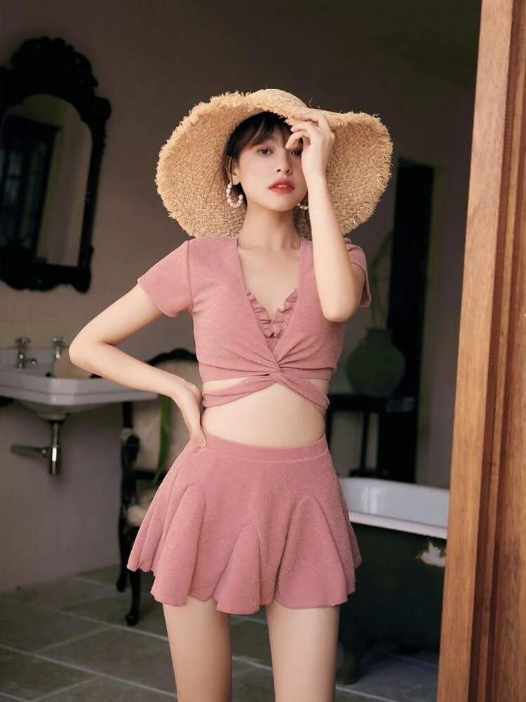 Short-Sleeve Pink Swimsuit Set BE892