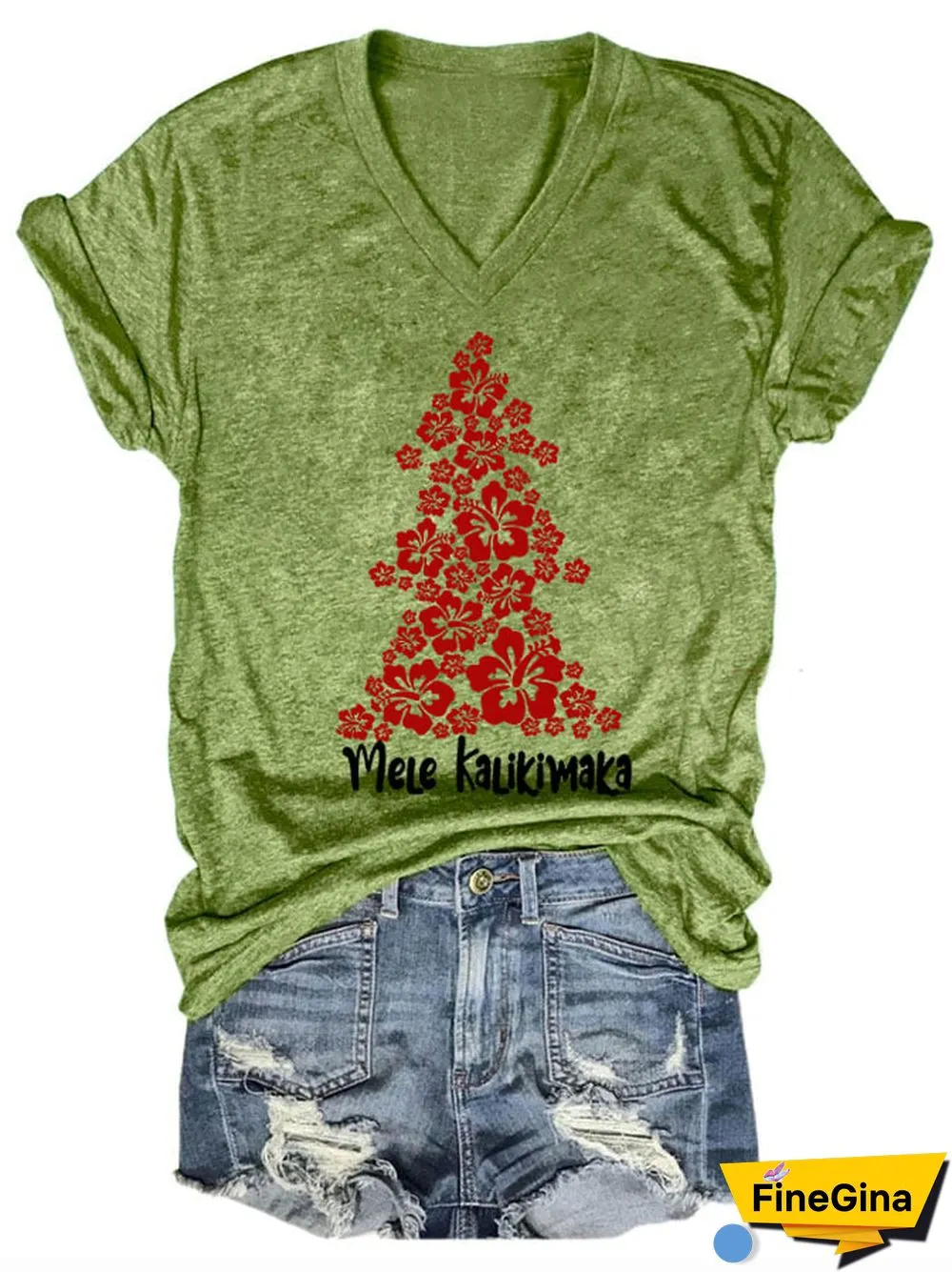 Women's Hawaiian Christmas "Mele Kalikimaka" Print T-Shirt
