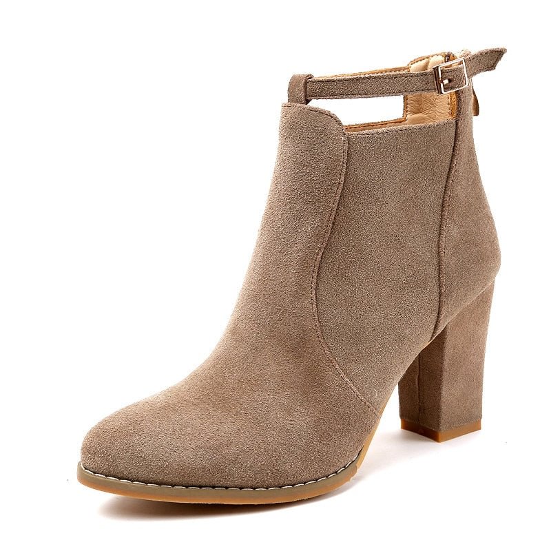 comemore Women's Shoes Autumn Winter Fashion Woman High Heels Leather Women Heeled Ankle Boots Sexy Pointed Middle Heel Boot 40